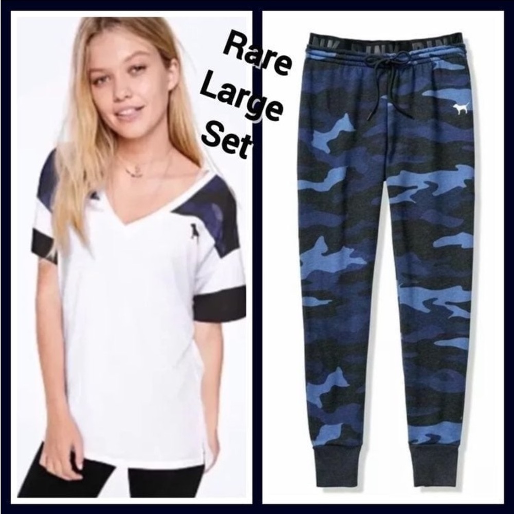 NWT VS PINK LARGE BLUE CAMO SET